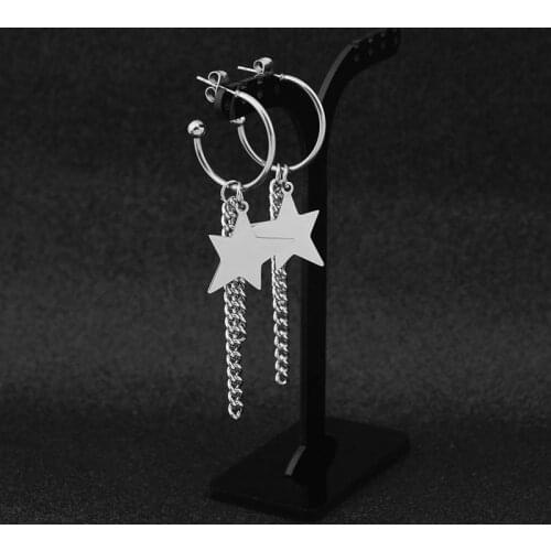 New Big Hoop Half Circle Earring Stainless Steel Half Moon Stud Earrings Five-pointed Star Chain Pendant for Women Girls Jewelry