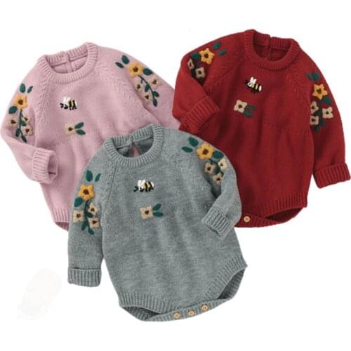 Newborn Embroidery Autumn Knitted Romper Autumn Baby Jumpsuit Baby Girl Clothes Long Sleeve Baby Girl Clothing Infant Clothing