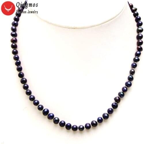 Qingmos Fashion Black Round Pearl Necklace for Women with 5-6mm Natural Freshwater Pearl Necklace Chokers 17" Jewelry nec6205