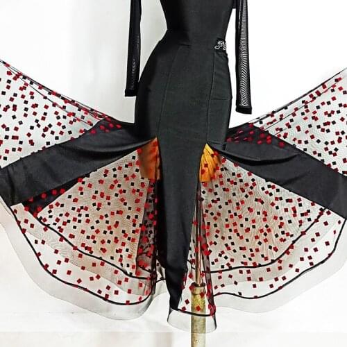 Ballroom Dance Dress Waltz Dance Skirt Elegant Mesh Stitching Modern Performance Stage Costume Long Tango Skirt Black VDB2338