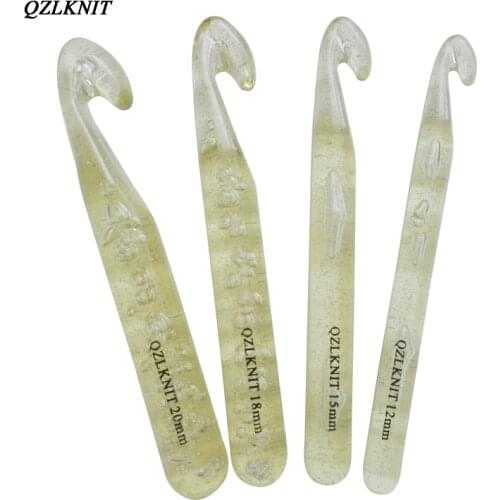 QZLKNIT 4pcs/set 12.0mm-20.0mm Huge Size Crochet Hook Plastic transparent Crochet Woven carpet mat DIY knitting craft needle