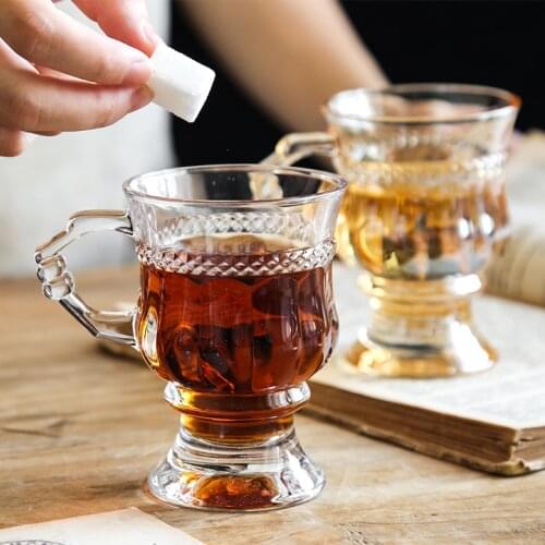 Retro Amber Glass Embossed Cup Mini Champagne Wine Glass Female Ins Wind Nordic Dessert Coffee Cup