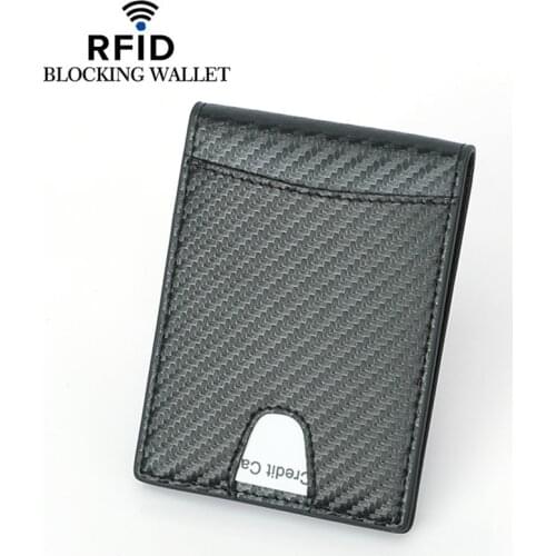RFID Blocking Wallet for Men Carbon Fiber Wallet with ID Window Slim Bifold Front Pocket Wallet with Money Clip
