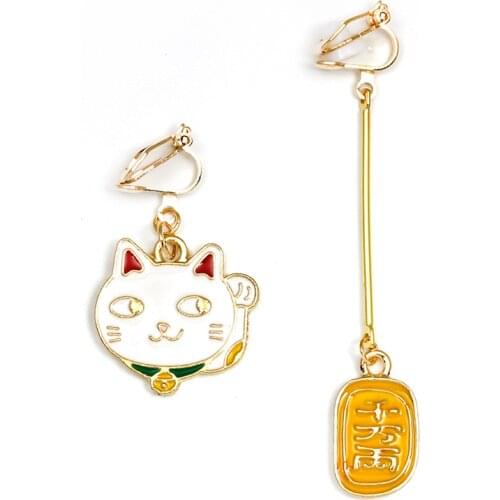 Fortune Cat Clip On Earring No Hole Ear Clips plutus cat Earring Without Piercing Ear Cuff Minimalism Earrings CE362
