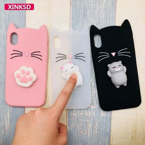 For iphone 7 8 6 6S Plus 5 5S SE with 3D Cute Japan Glitter Bearded Cat Squishy Phone case For iphone xr xs max Silicone cover