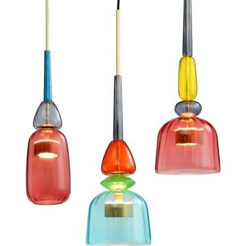 Ins candy color glass chandelier children room restaurant bar bar single head small droplight of home stay facility