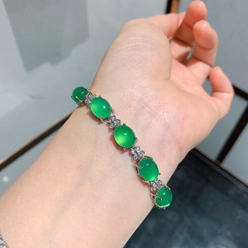 Sterling 925 Silver Flsorescence Emerald Stone Lab Diamond Chain Bracelet Party Cocktail Fine Jewelry Anniversary Gift For Women