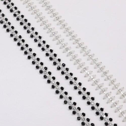 11Yards Rhinestones Glass Silver Trimming Crystal Ribbon Beads Black White Wedding Rhinestone Crystal Belt Trim