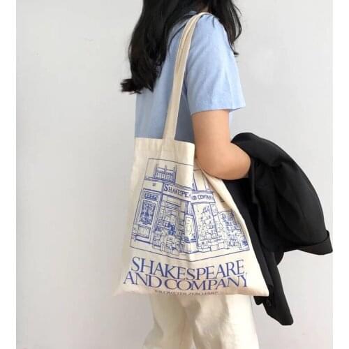 Women Canvas Shoulder Bag Shakespeare Print Ladies Shopping Bags Cotton Cloth Fabric Grocery Handbags Tote Books Bag For Girls