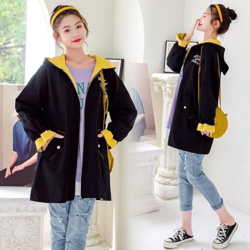 Contrast Color Loose Hooded Windbreaker Coat Fashion Contrast Color Cardigan Maternity Top Manufacturers Support Wholesale