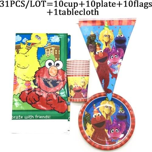 Cartoon Theme Sesame Street Birthday Party Supplies Disposable Party Plates Cups Tableware For Boys Birthday Decoration Banners
