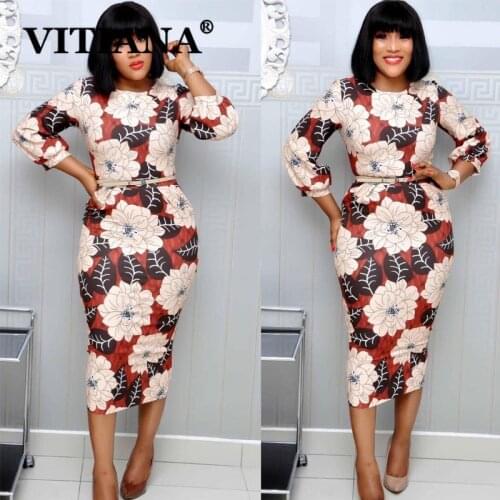VITIANA Women Elegant Formal Print Bandage Dress Autumn 2020 Female Slim Office OL Midi Dresses Femme Casual Vestidos