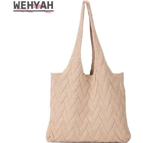 Wahyah Wool Knitted Winter Designer Bag Cotton Woven Casual Tote Bags for Woman Handbag Oversize Clutch Purse Shoulder Bag ZY107