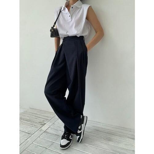 CXXZ13 2021 New Women Autumn Straight Loose Wide Leg Mop Trousers High Waist Thin Casual Cozy Fashion Work Pant High Quality