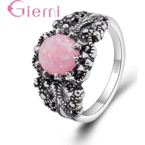 Top Quality Pink Opal Rings for Women Bridal Jewelry 925 Silver Real Silver Female Anillos Fashion Wide Band Anel Best Gifts