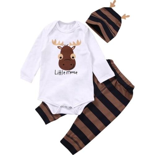 Summer 2017 Newborn Baby Boys Girls Tops Romper Pants Hat 3PCS Outfits Set Christmas Clothes