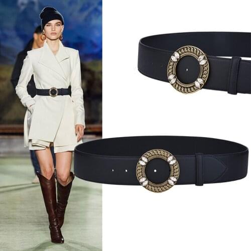 2020 Luxury Designer Leather Wide Belt for Women Suit Dress Ceinture Large Strass Cinturon Mujer Ancho Pемень женский широкий
