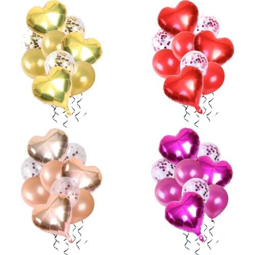 9pcs/lot Heart Aluminum foil balloon Confetti latex balloons For Kids birthday party wedding decoration balloons Baby Shower