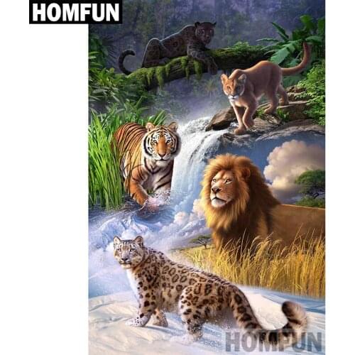 HOMFUN Full Square/Round Drill 5D DIY Diamond Painting "Animal tiger" Embroidery Cross Stitch 5D Home Decor Gift A00908