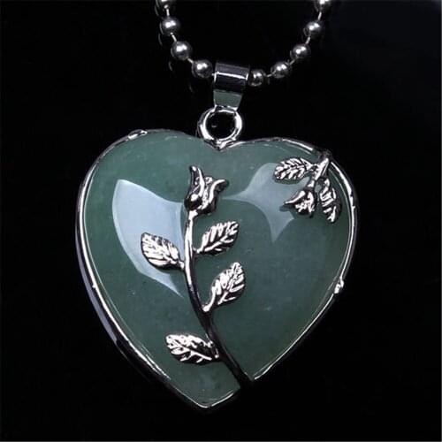 Large Size Love Heart Shaped Natural Stone Necklace Pendant Romantic Rose Alloy Jewelry Pendants Jewelry Making For Lovers Gift