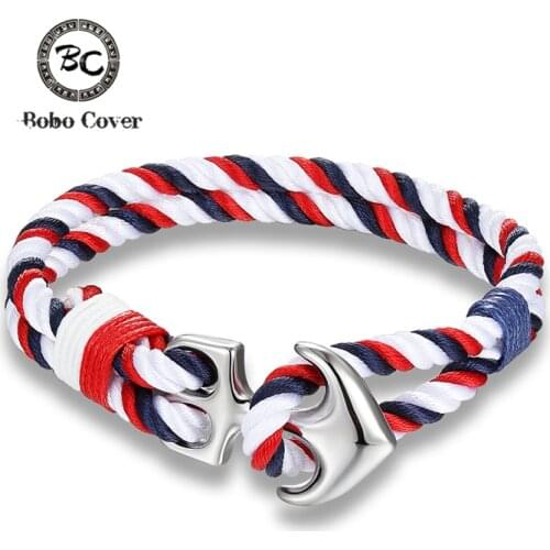 Bobo Cover Fashion Navy Style Survival Bracelets Multilayer Rope Stainless Steel Anchor Bracelet for Women Handmade Men Jewelry