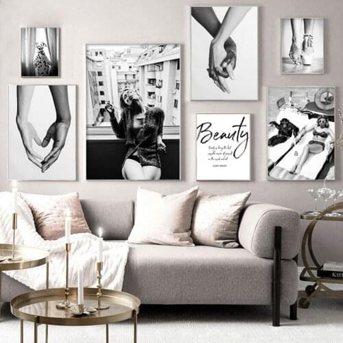 Black White Romantic Hand In Hand Poster Canvas Painting Love Quote Wall Art Fashion Picture Couples Girl Sexy Lovers Room Decor