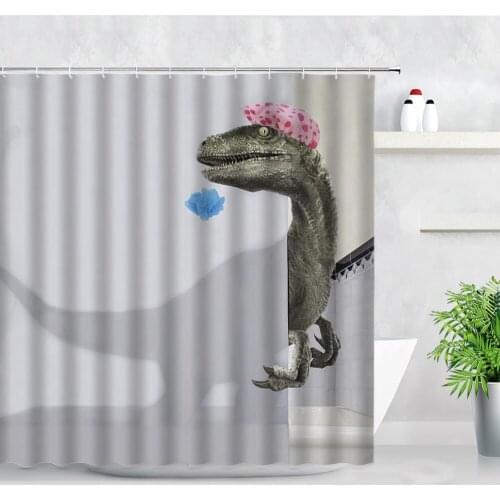 Cute Bathing Dinosaur Shower Curtains 3D Cartoon Animals Pink Pig Whale Pattern Children Bathroom Decor Screens Bath Curtain Set
