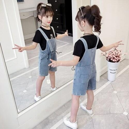 Children Overalls Boys Girls Shoort denim Pants 2021 New Summer all-match Jeans toddler kids Loose Overalls bib pants