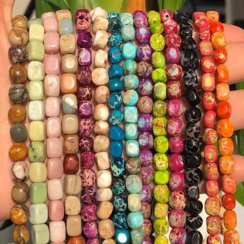 Natural Irregular Square Sea Sediment Turquoises Jaspers Stone Beads Loose Spacer Beads For Jewelry Making Diy Bracelet Necklace