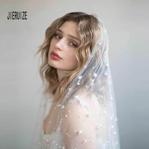 JIERUIZE Custom Made Bridal Veils With Pearls 2020 Long Wedding Veil Bride Accessories