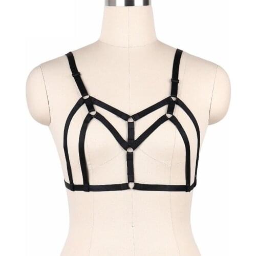 Gothic Open Chest Cage Bra Fetish Wear Body Harness Sexy Pole Dance Bondage Lingerie Harajuku Cupless Bra Elastic Bodysuit O0090