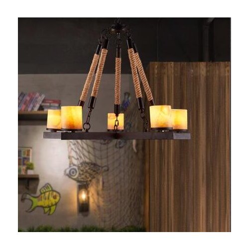 IWHD Nordic Style Loft Industrial Hanging Lamp LED Pending Lighting Fixtures Iron Vintage Marble Hang Lampen 5 Heads Hemp Rope