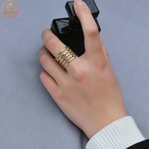 Akizoom 14k Gold Color Color Rings for Women Stainless Steel Adjustable Open Size Finger Ring Wedding Party Jewelry Gift