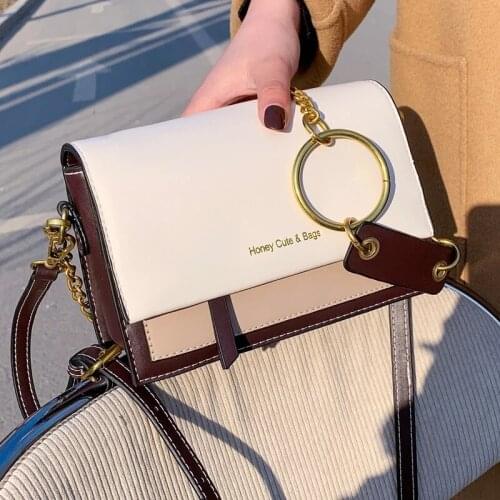 Contrast color Leather Crossbody Bags For Women 2021 Travel Handbag Fashion Simple Shoulder Messenger Bag Ladies Cross Body Bag