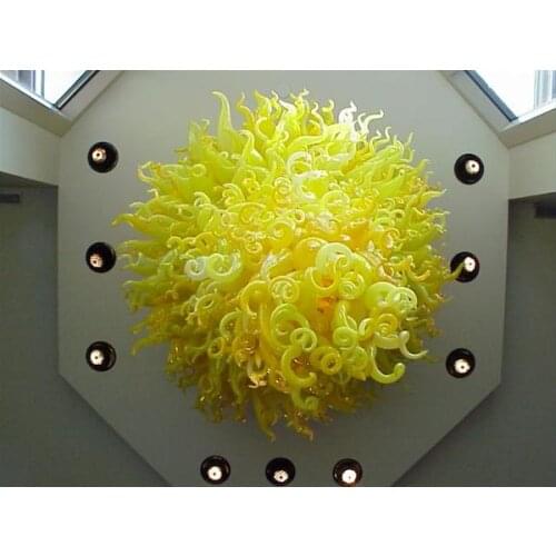 Round Yellow Colored Dale Chihuly Hanging Glass Art Lamp Chihuly Style Chandelier