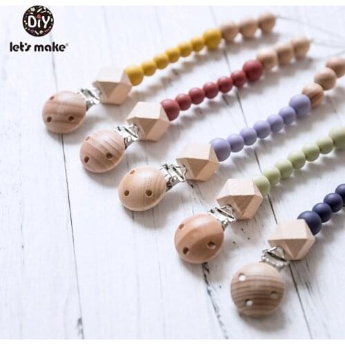 LetS Make 1Pc Round Silicone Pearls Beech Hexagon Wood Beads Holder For Nipples Baby Silicone Teethers Bpa Free Pacifier Chain