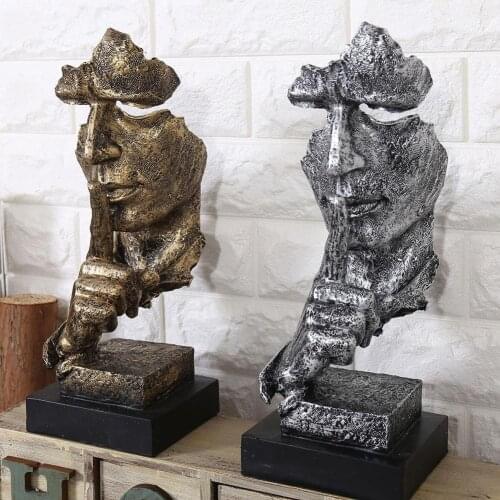 Resin Art Silence Mask Figurines Abstract Silence Is Gold Statuettes Mask Miniatures Sculpture Home Decoration Artwork