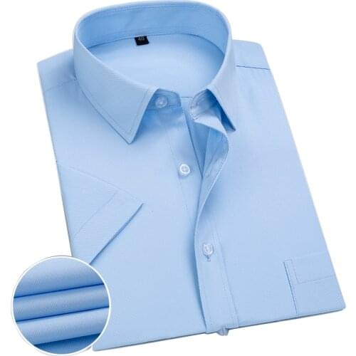 Aoliwen brand High quality men short sleeve business casual all match pure pink blue white shirt men social Comfortable shirt