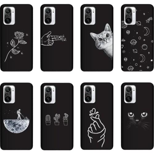 6.67 Inch Soft Silicone Cover For Xiaomi Redmi k40 Case Painting Flower Cat Moon Matte Black Phone Cases Funda