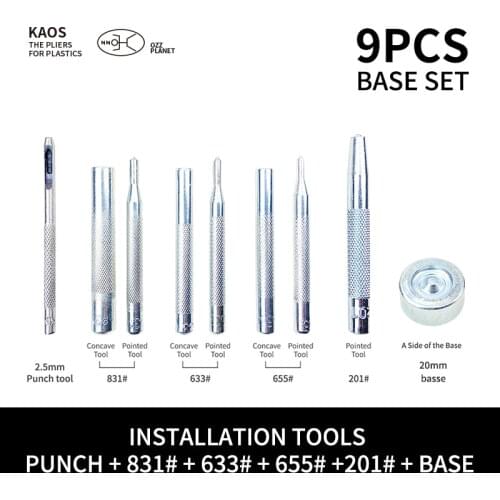 KAOS Metal 9pc Snap Fasteners Tools Kit for 12.5mm Metal Snap Buttons 5 Sizes Button Installation Tool Punch Tools