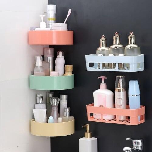 Bathroom Organizer Wall Mounted Rectangle Corner Shower Shelf Makeup Organizer Toiletries Storage Rack Punch-Free Accessories