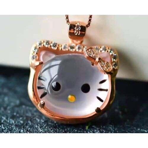 Natural pink cat crystal with 925 sterling silver pendant crystals pendants necklaces white and gold party goods 1221
