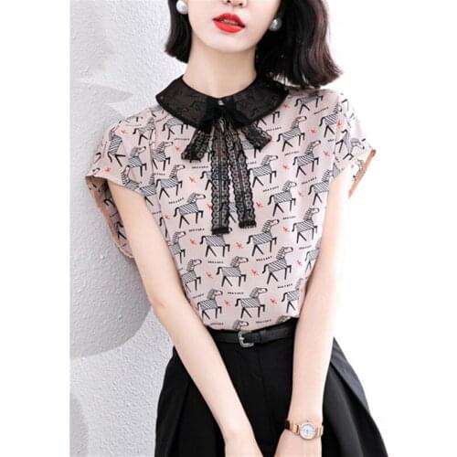 2021 new summer print fashion high-end short-sleeved chiffon shirt loose and thin casual temperament top