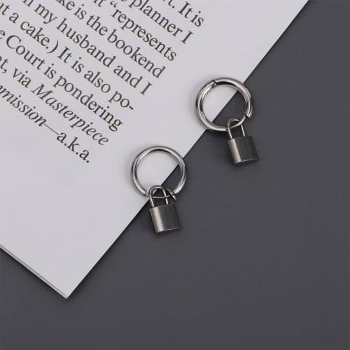New KPOP Stainless Steel Earrings Idol Punk Earring Lock Pendant Ear Clip for Women Men Star Same Style Jewelry