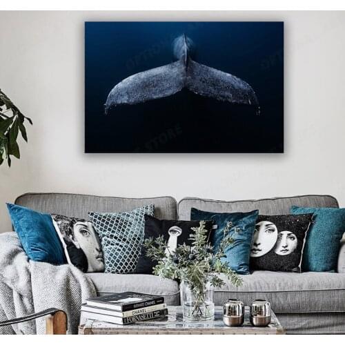 Huge blue whale tail underwater ocean wildlife animal fanart living room home wall art decor Canvas poster