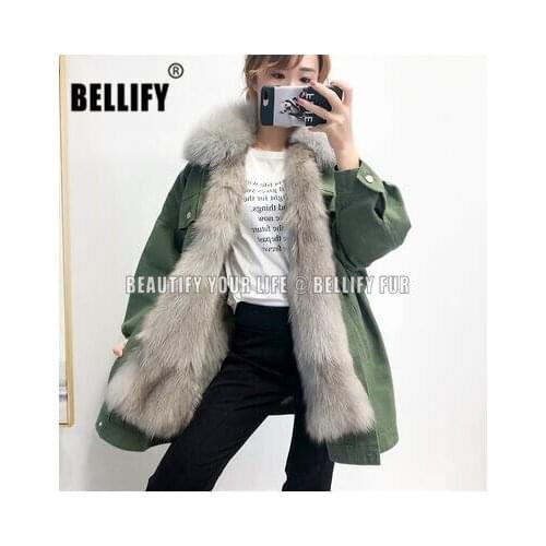 Autumn and Winter Womens real fox fur lined Jackets Parkas Female plush Outwear Warm Jacket