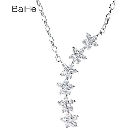 BAIHE Solid 18K White Gold 0.14ct H/SI Natural Diamonds Women Wedding Fine Jewelry Gift Beautiful Star diamond necklace