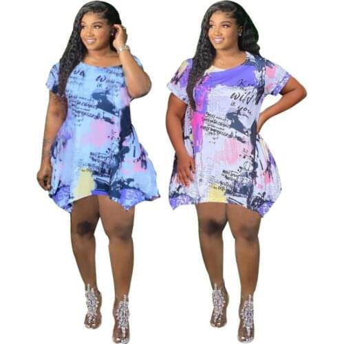 Dresses for Women 2021 Streetwear Short Sleeves Crew Neck Loose Mini Dress Ladies Plus Size Dresses Wholesale Dropshipping