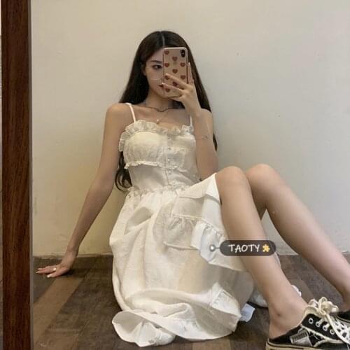 Off Shoulder Strapless A-line Dresses Womens Clothing Sleeveless Summer Vintage Style White Dress Spaghetti Strap Female Black