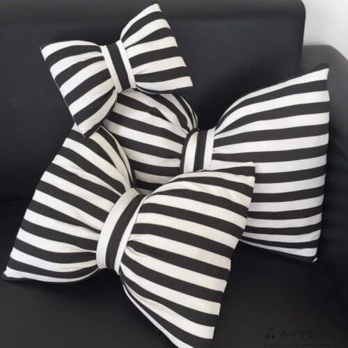 Bow Cushion Black And White Striped Photo Props Cute Korean Home Decoration Pillow Sofa Bed Decor Back Cushion Gift For Girls